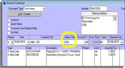 Sales codes import into Pastel as part of the Invoice Transfer process